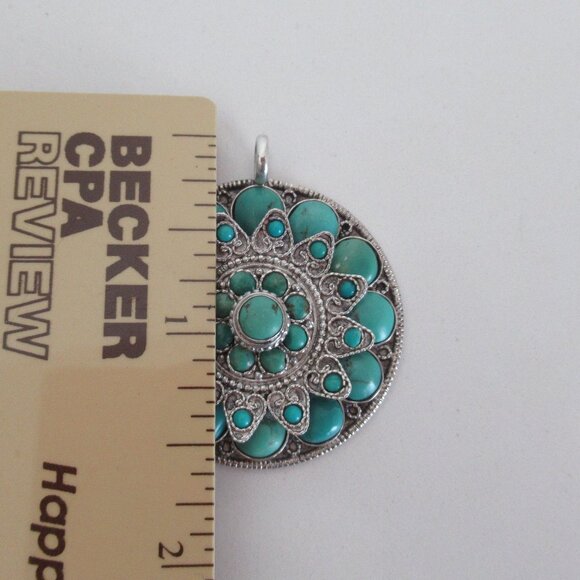 Vintage Estate Jewelry 925 Sterling Silver and Turquoise Pill Box Locket Pendant - Picture 8 of 12